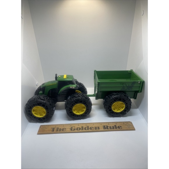John Deere Kids Monster Treads Toy Tractor& Wagon & Lights & Sounds Not Tested - Picture 4 of 15
